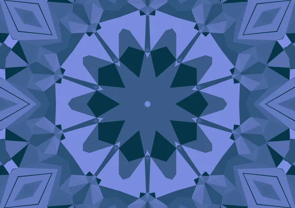 Geometrik Soyut Kaleydoskopik Simetrik Desenli Klasik Dekoratif Mavi Arkaplan — Stok fotoğraf