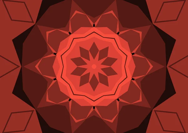 Vintage Dekorativen Roten Hintergrund Mit Geometrischen Abstrakten Kaleidoskopischen Symmetrischen Muster — Stockfoto