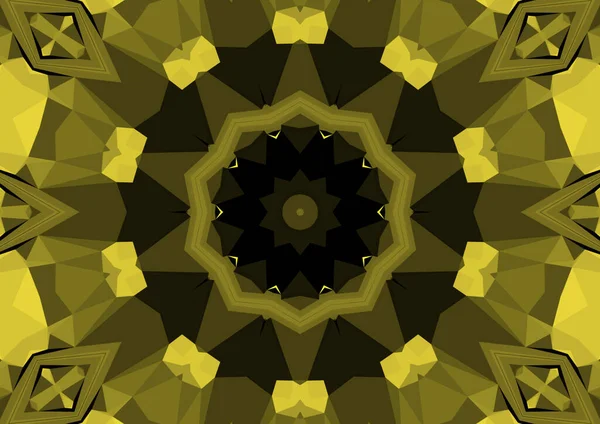 Vintage Dekoratív Sárga Háttér Geometriai Absztrakt Kaleidoszkópos Szimmetrikus Minta — Stock Fotó