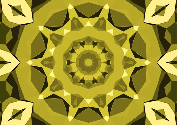 Vintage Decorative Yellow Background Geometric Abstract Kaleidoscopic Symmetrical Pattern — Stock Photo, Image