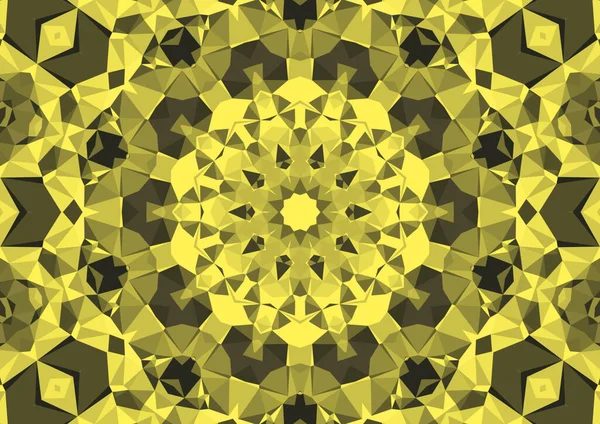 Ročník Dekorativní Žluté Pozadí Geometrickým Abstraktním Kaleidoskopickým Symetrickým Vzorem — Stock fotografie