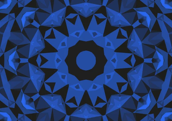 具有几何抽象万花筒对称图案的老式装饰蓝色背景 — 图库照片