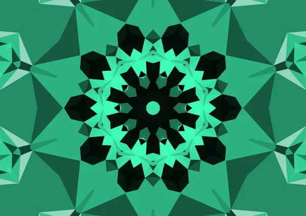 Fundo Verde Decorativo Vintage Com Padrão Simétrico Caleidoscópico Abstrato Geométrico — Fotografia de Stock