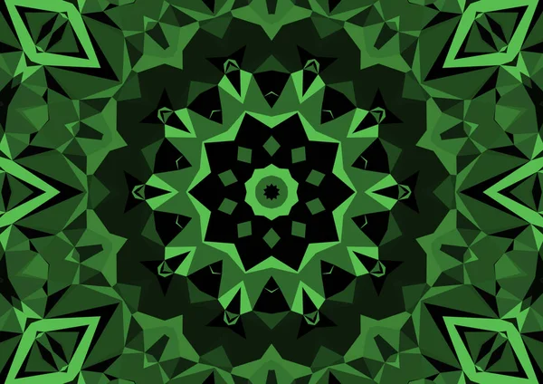 Vintage Decoratieve Groene Achtergrond Met Geometrische Abstracte Caleidoscopische Symmetrische Patroon — Stockfoto