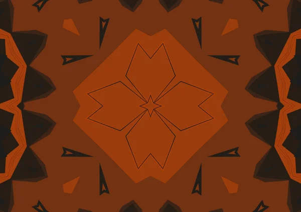 Vintage Dekoracyjny Pomarańczowy Tło Geometryczny Abstrakcyjny Kalejdoskopowy Symetryczny Wzór — Zdjęcie stockowe