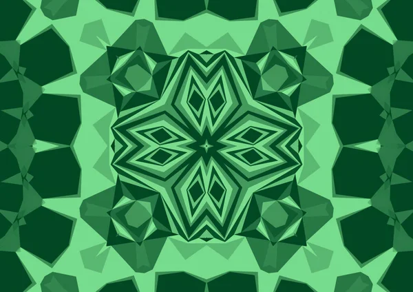 Fondo Verde Decorativo Vintage Con Patrón Simétrico Caleidoscópico Abstracto Geométrico —  Fotos de Stock