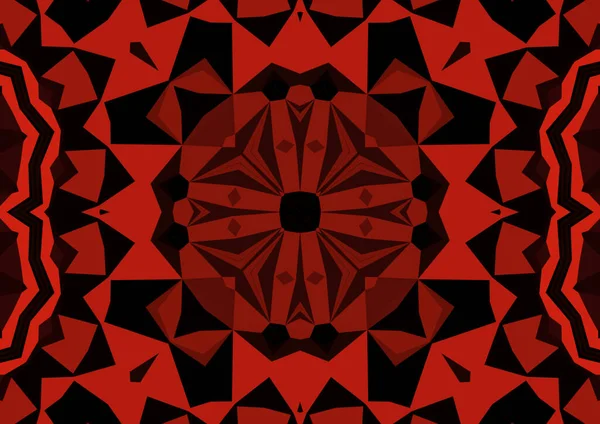 Vintage Fond Rouge Décoratif Avec Motif Géométrique Abstrait Kaléidoscopique Symétrique — Photo