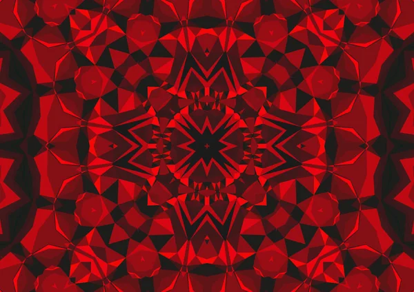Vintage Decorativo Sfondo Rosso Con Geometrico Astratto Caleidoscopico Modello Simmetrico — Foto Stock