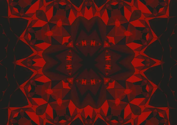 Vintage Fond Rouge Décoratif Avec Motif Géométrique Abstrait Kaléidoscopique Symétrique — Photo