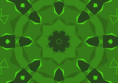 Geometrik soyut kaleydoskopik simetrik desenli klasik dekoratif yeşil arkaplan