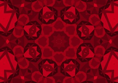 Geometrik soyut kaleydoskopik simetrik desenli klasik dekoratif kırmızı arkaplan