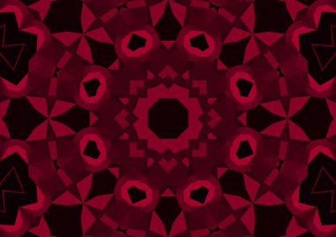 Geometrik soyut kaleydoskopik simetrik desenli klasik dekoratif kırmızı arkaplan