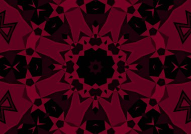 Geometrik soyut kaleydoskopik simetrik desenli klasik dekoratif kırmızı arkaplan