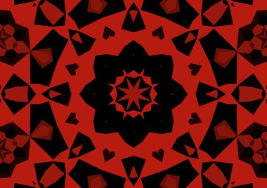 Geometrik soyut kaleydoskopik simetrik desenli klasik dekoratif kırmızı arkaplan