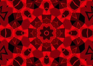 Geometrik soyut kaleydoskopik simetrik desenli klasik dekoratif kırmızı arkaplan