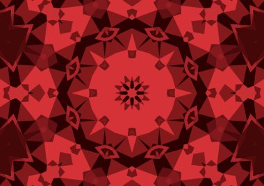 Geometrik soyut kaleydoskopik simetrik desenli klasik dekoratif kırmızı arkaplan