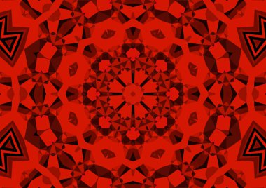 Geometrik soyut kaleydoskopik simetrik desenli klasik dekoratif kırmızı arkaplan