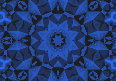 Geometrik soyut kaleydoskopik simetrik desenli klasik dekoratif mavi arkaplan