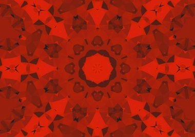 Geometrik soyut kaleydoskopik simetrik desenli klasik dekoratif kırmızı arkaplan