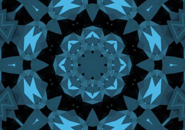Geometrik soyut kaleydoskopik simetrik desenli klasik dekoratif mavi arkaplan