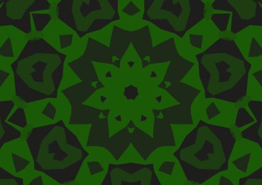 Geometrik soyut kaleydoskopik simetrik desenli klasik dekoratif yeşil arkaplan