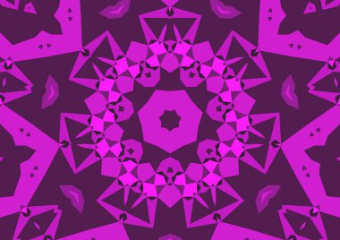 Geometrik soyut kaleydoskopik simetrik desenli klasik dekoratif pembe arkaplan