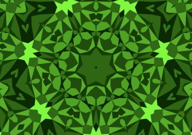 Geometrik soyut kaleydoskopik simetrik desenli klasik dekoratif yeşil arkaplan