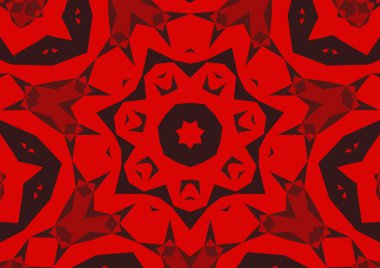 Geometrik soyut kaleydoskopik simetrik desenli klasik dekoratif kırmızı arkaplan