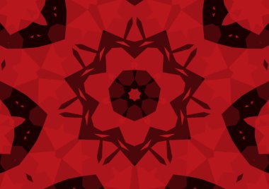 Geometrik soyut kaleydoskopik simetrik desenli klasik dekoratif kırmızı arkaplan