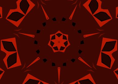 Geometrik soyut kaleydoskopik simetrik desenli klasik dekoratif kırmızı arkaplan