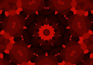 Geometrik soyut kaleydoskopik simetrik desenli klasik dekoratif kırmızı arkaplan