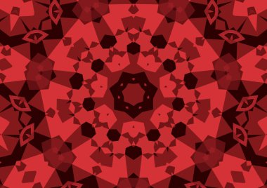 Geometrik soyut kaleydoskopik simetrik desenli klasik dekoratif kırmızı arkaplan
