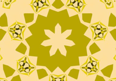 Geometrik soyut kaleydoskopik simetrik desenli klasik dekoratif sarı arkaplan