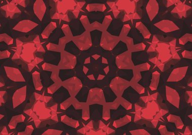 Geometrik soyut kaleydoskopik simetrik desenli klasik dekoratif kırmızı arkaplan