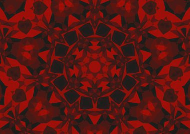 Geometrik soyut kaleydoskopik simetrik desenli klasik dekoratif kırmızı arkaplan