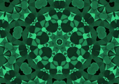 Geometrik soyut kaleydoskopik simetrik desenli klasik dekoratif yeşil arkaplan