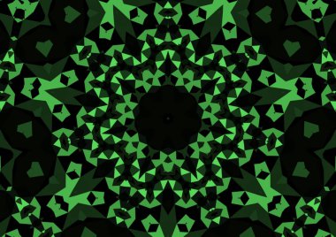 Geometrik soyut kaleydoskopik simetrik desenli klasik dekoratif yeşil arkaplan