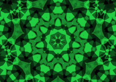 Geometrik soyut kaleydoskopik simetrik desenli klasik dekoratif yeşil arkaplan