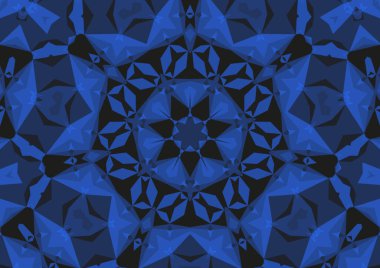 Geometrik soyut kaleydoskopik simetrik desenli klasik dekoratif mavi arkaplan