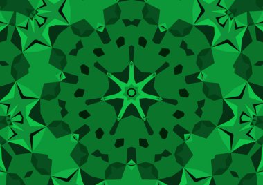 Geometrik soyut kaleydoskopik simetrik desenli klasik dekoratif yeşil arkaplan