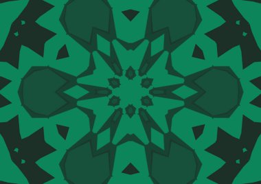 Geometrik soyut kaleydoskopik simetrik desenli klasik dekoratif yeşil arkaplan
