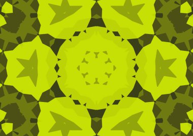 Geometrik soyut kaleydoskopik simetrik desenli klasik dekoratif sarı arkaplan