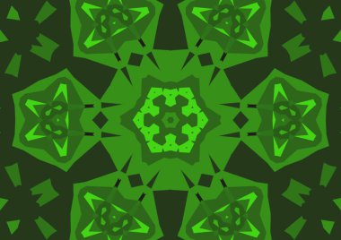 Geometrik soyut kaleydoskopik simetrik desenli klasik dekoratif yeşil arkaplan