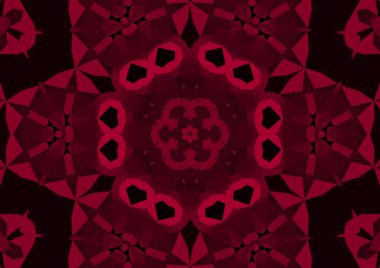 Geometrik soyut kaleydoskopik simetrik desenli klasik dekoratif kırmızı arkaplan