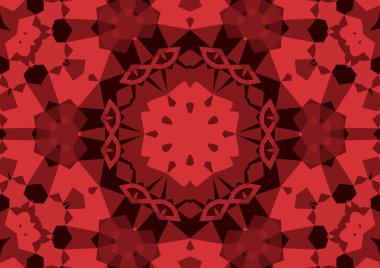 Geometrik soyut kaleydoskopik simetrik desenli klasik dekoratif kırmızı arkaplan