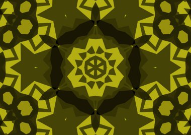 Geometrik soyut kaleydoskopik simetrik desenli klasik dekoratif sarı arkaplan