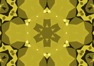Geometrik soyut kaleydoskopik simetrik desenli klasik dekoratif sarı arkaplan