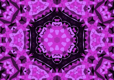Geometrik soyut kaleydoskopik simetrik desenli klasik dekoratif pembe arkaplan
