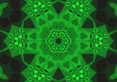 Geometrik soyut kaleydoskopik simetrik desenli klasik dekoratif yeşil arkaplan