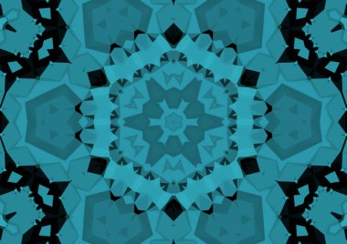 Geometrik soyut kaleydoskopik simetrik desenli klasik dekoratif mavi arkaplan